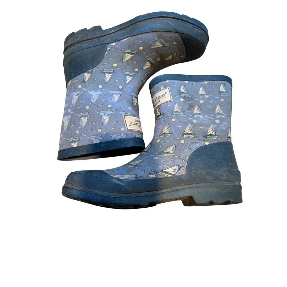 Vineyard Vines Sailboat Rain Boots Martha's Vineyard Grey Rubber Size‎ 6